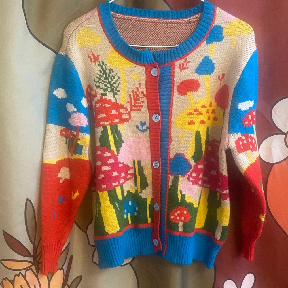 Knit Mushroom Button down sweater Cardigan